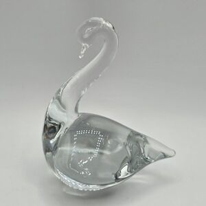 5" FM Konstglas Clear Swan Figurine Made In Sweden Signed Vtg